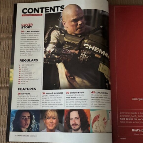 2/$40 CINEPLEX Magazine Aug 2013 Vol 14 No 8 Matt Damon Elysium Jennifer Aniston - Picture 2 of 4